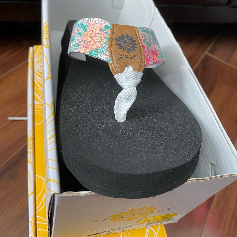 Yellow box flip flops